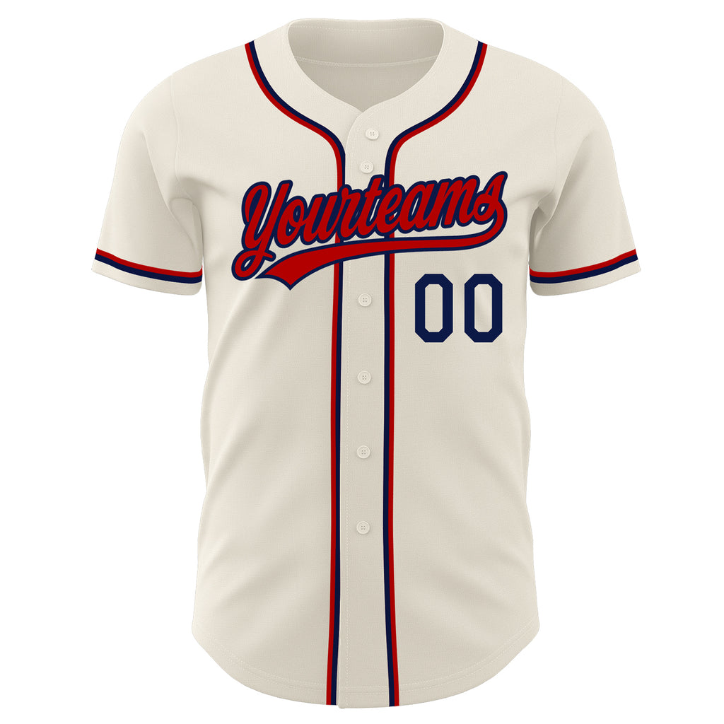 Custom Cream Red-Navy Baseball Jersey