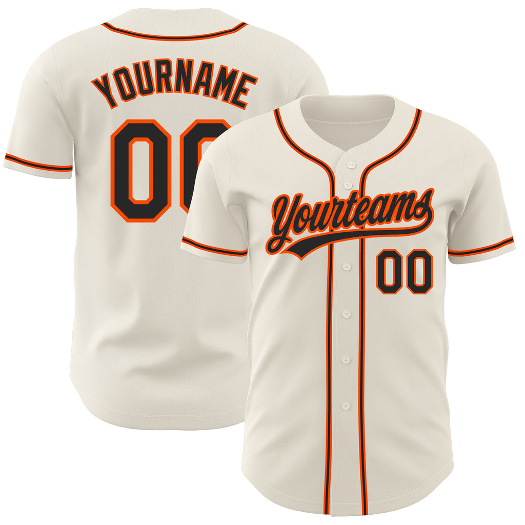 Custom Cream Black-Orange Authentic Baseball Jersey