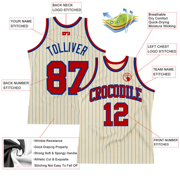 Custom Cream Royal Pinstripe Red Authentic Basketball Jersey