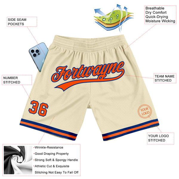 Custom Cream Orange-Royal Authentic Throwback Basketball Shorts