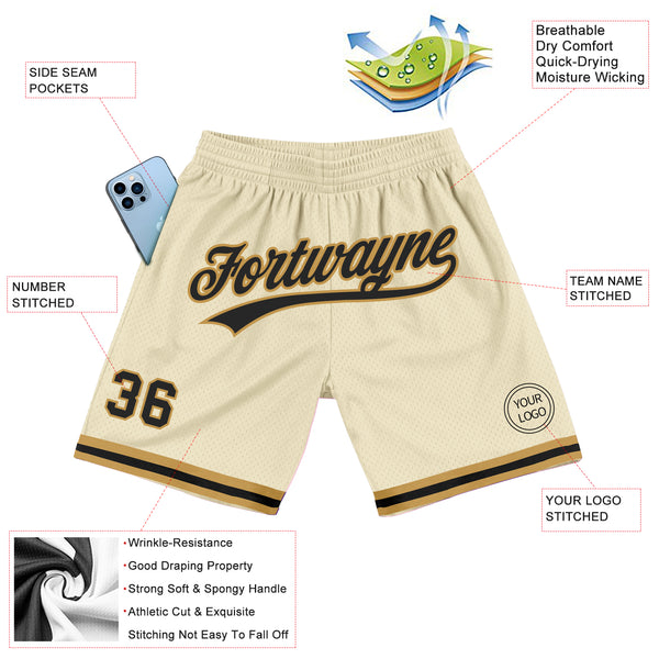 Custom Cream Black-Old Gold Authentic Throwback Basketball Shorts