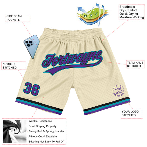 Custom Cream Purple Black-Teal Authentic Throwback Basketball Shorts