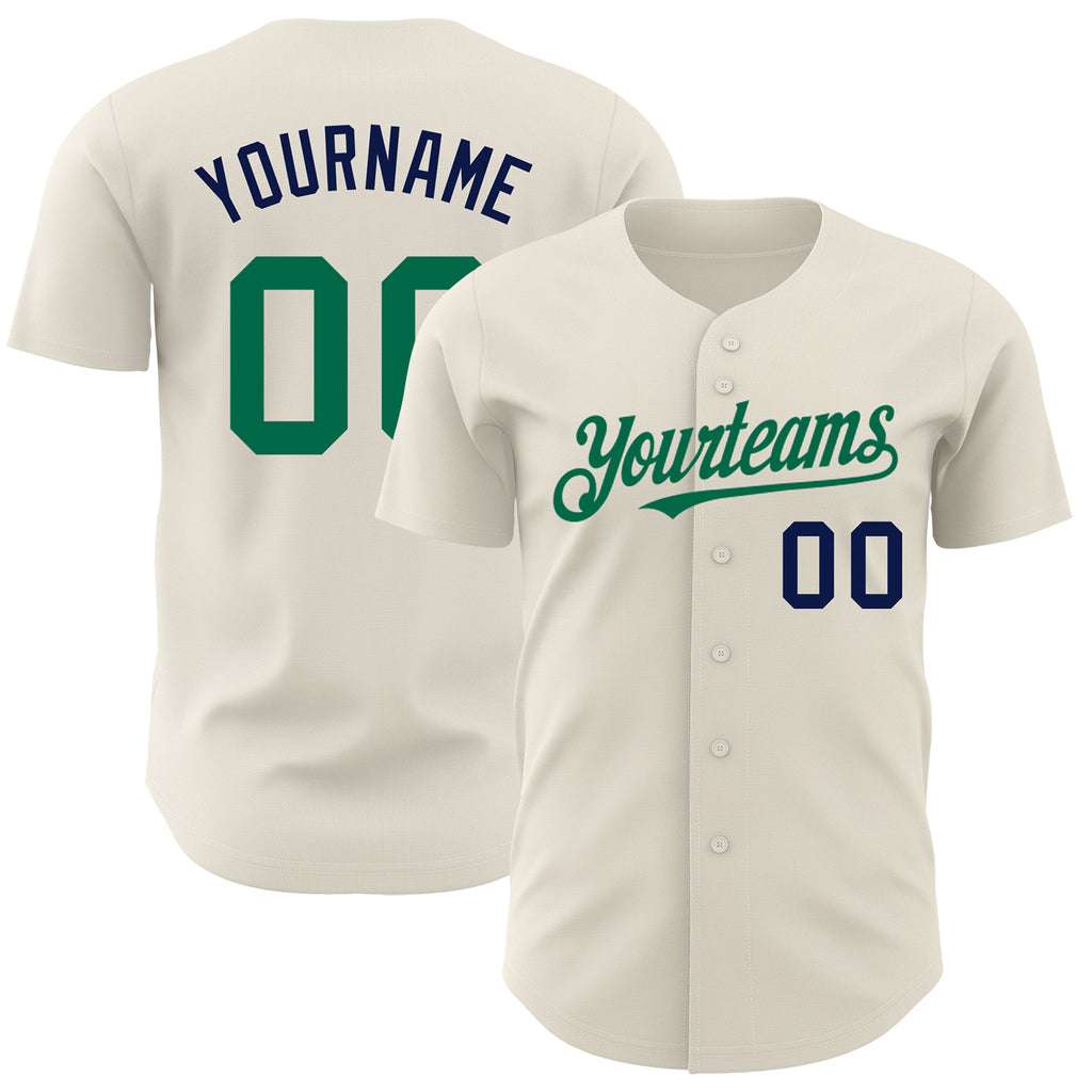 Custom Cream Kelly Green-Navy Authentic Baseball Jersey