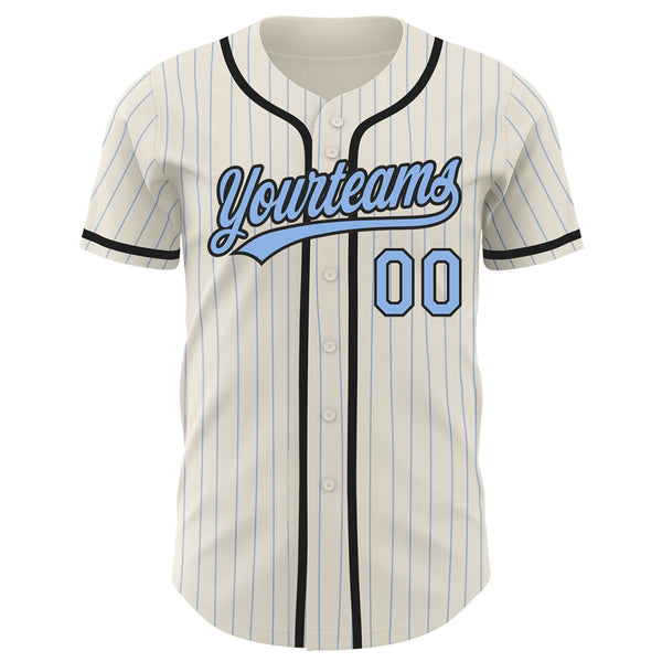 Custom Cream Light Blue Pinstripe Black Authentic Baseball Jersey