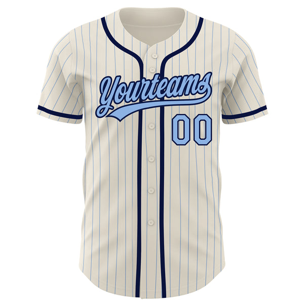 Custom Cream Light Blue Pinstripe Navy Authentic Baseball Jersey