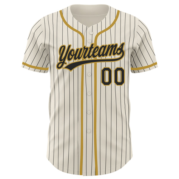 Custom Cream Black Pinstripe Old Gold Authentic Baseball Jersey