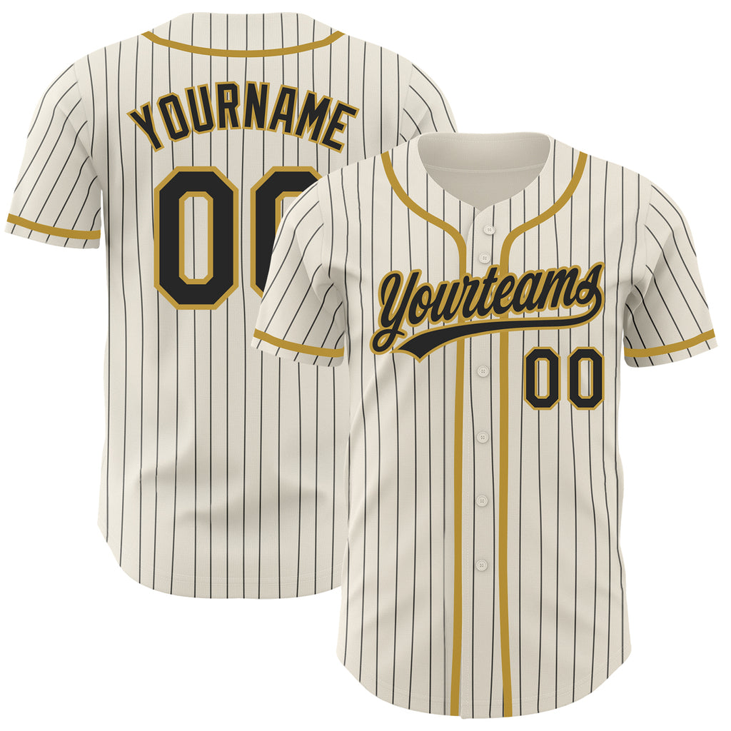 Custom Cream Black Pinstripe Old Gold Authentic Baseball Jersey