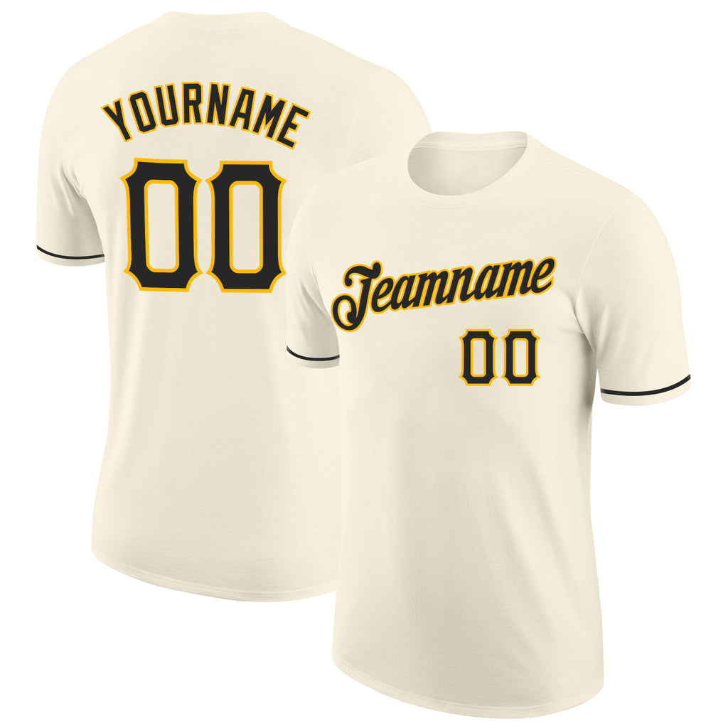 Custom Cream Black-Gold Performance T-Shirt