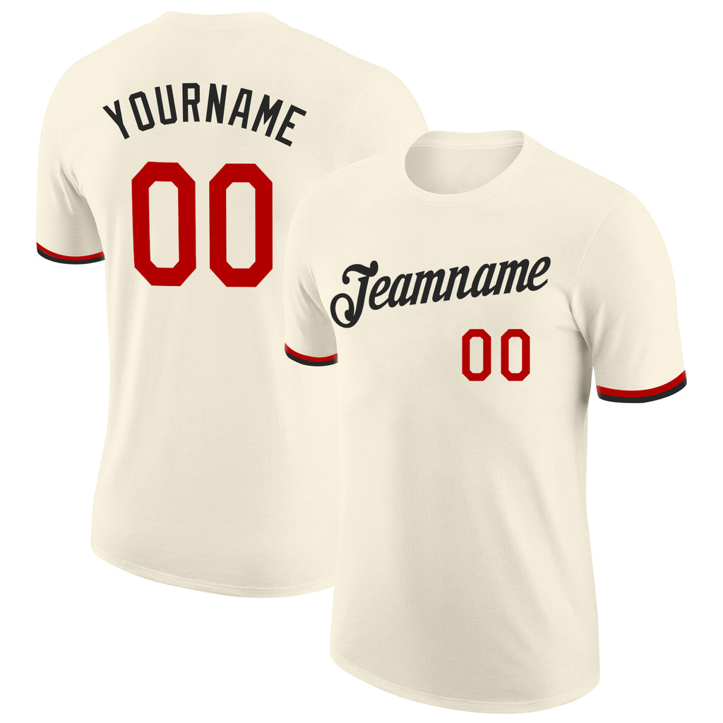 Custom Cream Red-Black Performance T-Shirt