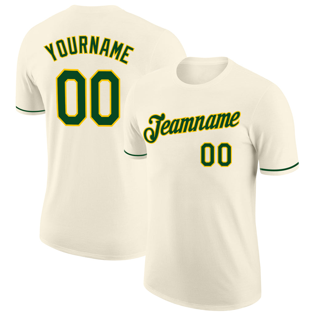 Custom Cream Green-Yellow Performance T-Shirt