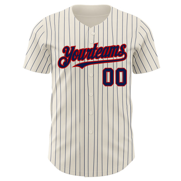 Custom Cream Navy Pinstripe Red Authentic Baseball Jersey