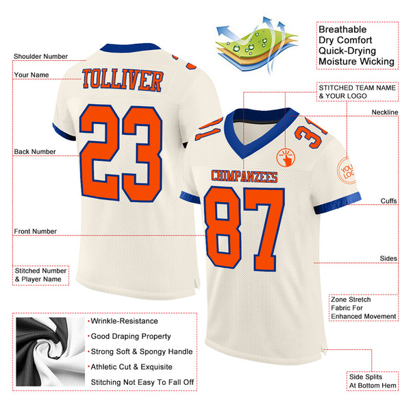 Custom Cream Orange-Royal Mesh Authentic Football Jersey