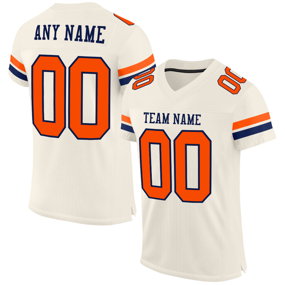 Custom Cream Orange-Navy Mesh Authentic Football Jersey