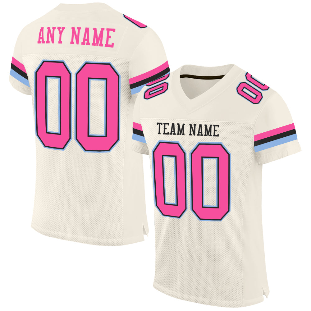 Custom Cream Pink Black-Light Blue Mesh Authentic Football Jersey