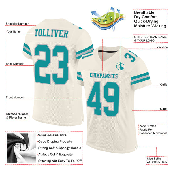 Custom Cream Teal-Gray Mesh Authentic Football Jersey