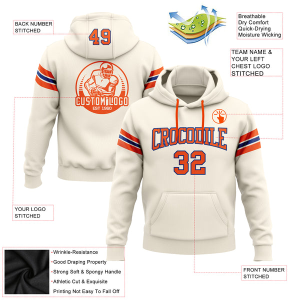 Custom Stitched Cream Orange-Royal Football Pullover Sweatshirt Hoodie