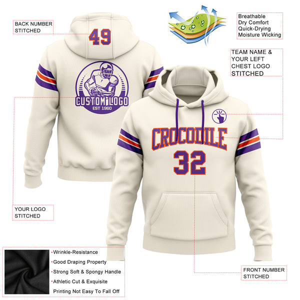 Custom Stitched Cream Purple-Orange Football Pullover Sweatshirt Hoodie