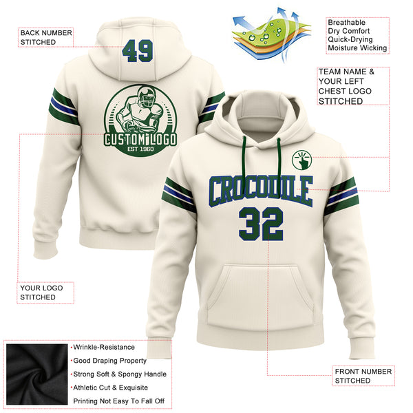 Custom Stitched Cream Green-Royal Football Pullover Sweatshirt Hoodie