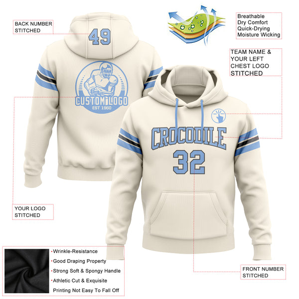 Custom Stitched Cream Light Blue-Steel Gray Football Pullover Sweatshirt Hoodie