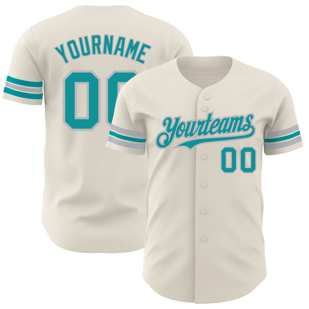 Custom Cream Teal-Gray Authentic Baseball Jersey