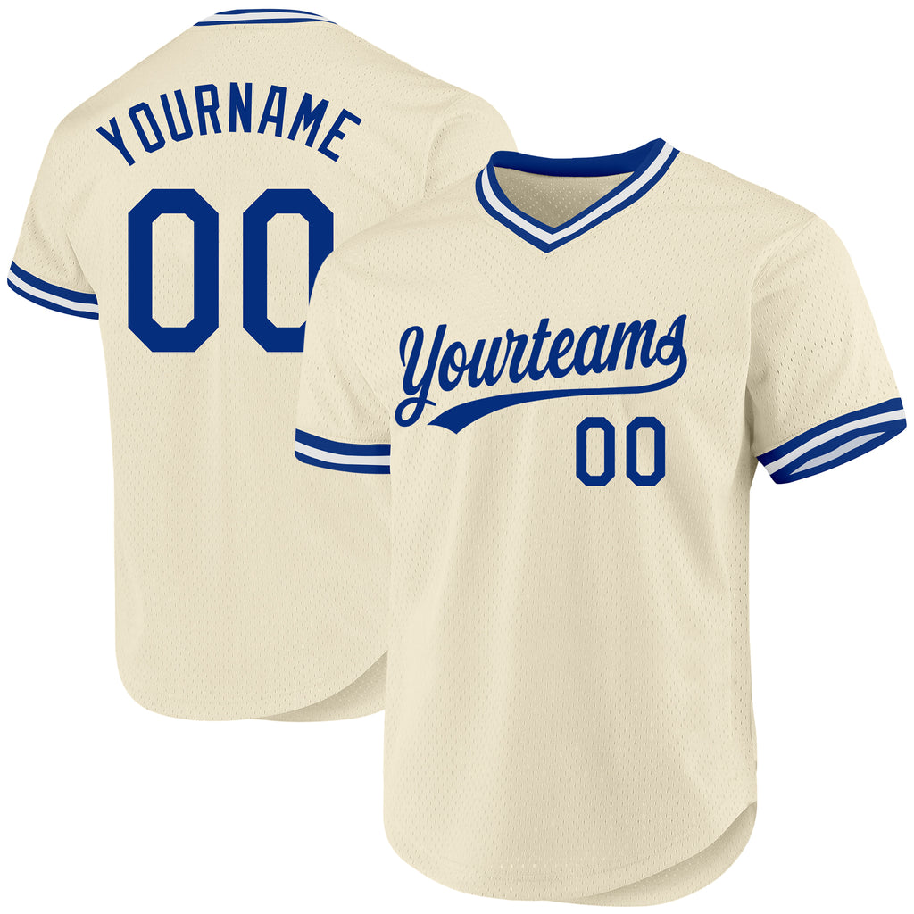 Custom Cream Royal-White Authentic Throwback Baseball Jersey