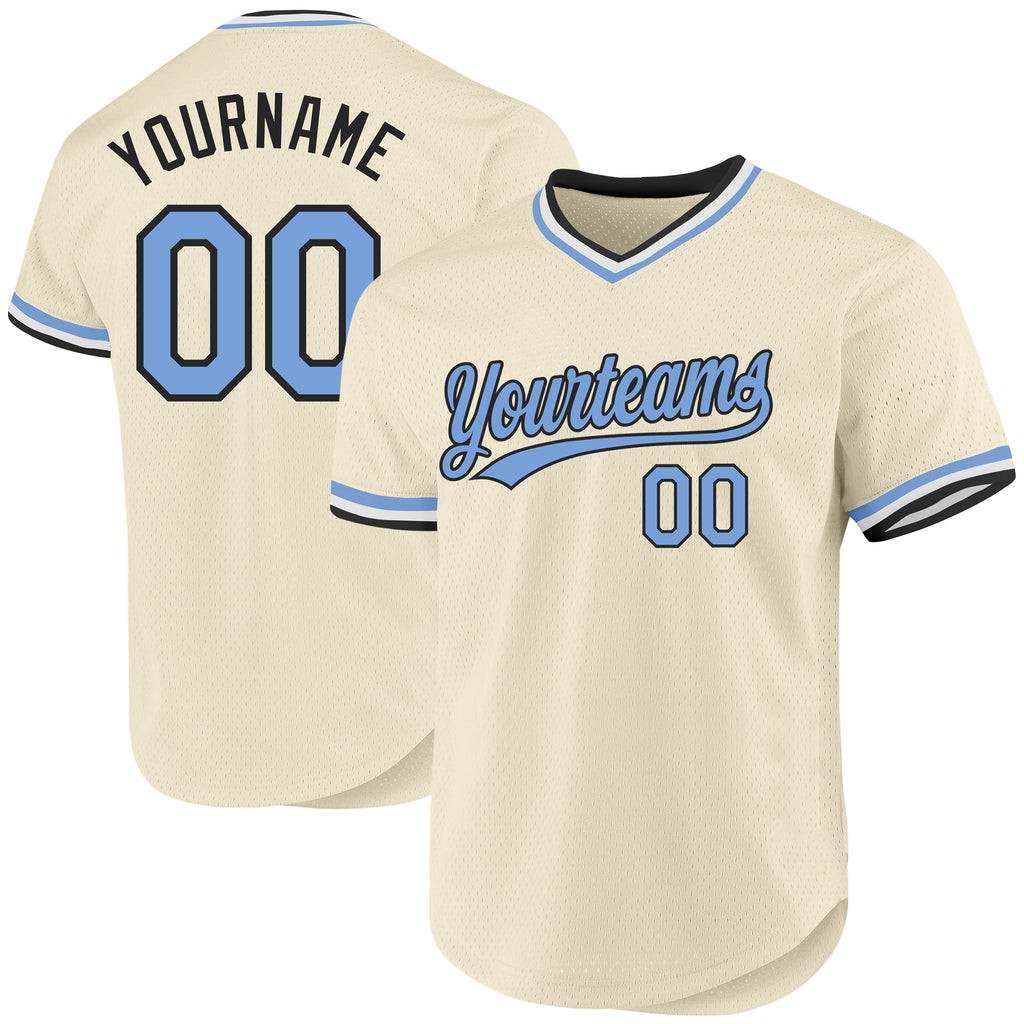 Custom Cream Light Blue-Black Authentic Throwback Baseball Jersey