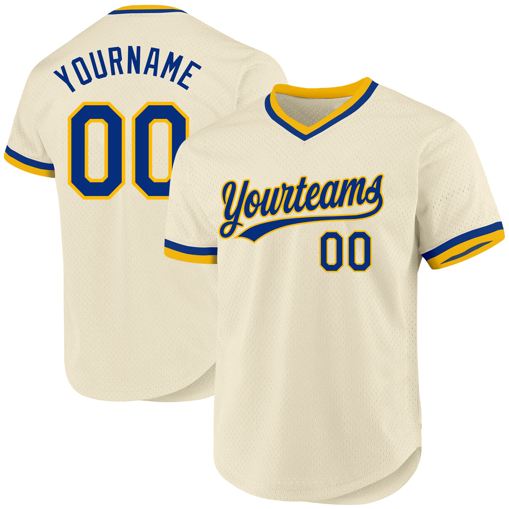 Custom Cream Royal-Gold Authentic Throwback Baseball Jersey