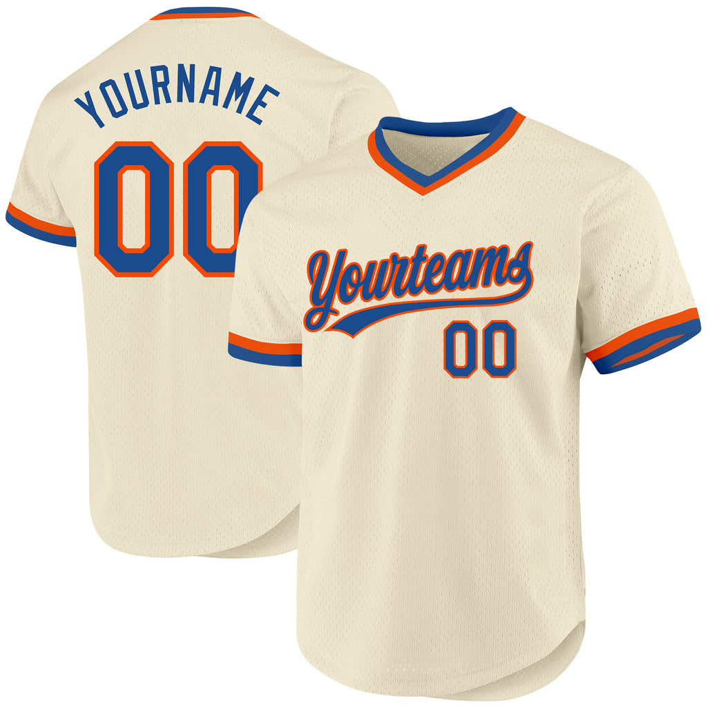 Custom Cream Blue-Orange Authentic Throwback Baseball Jersey