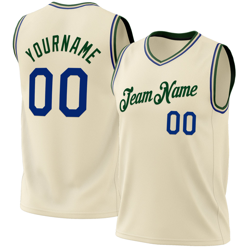 Custom Cream Royal-Green Authentic Throwback Basketball Jersey