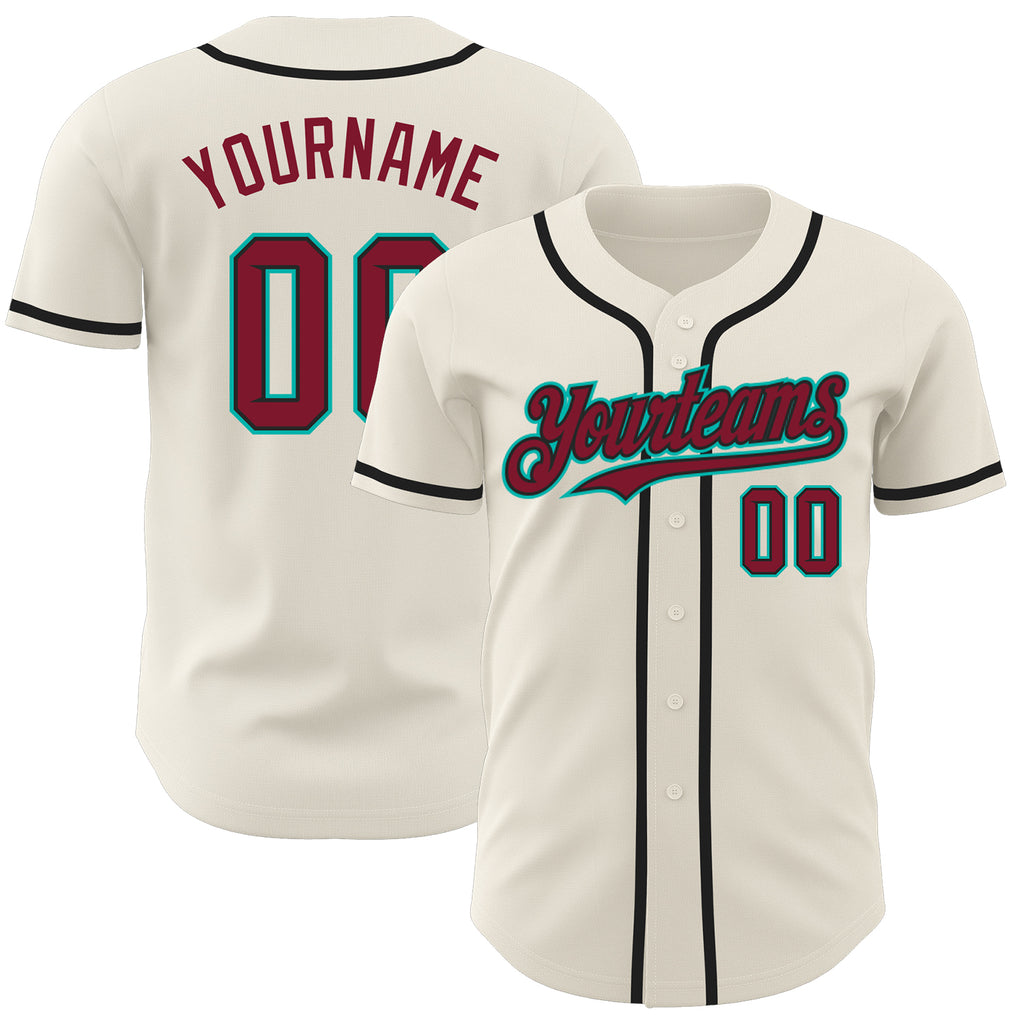 Custom Cream Crimson Black-Aqua Authentic Baseball Jersey