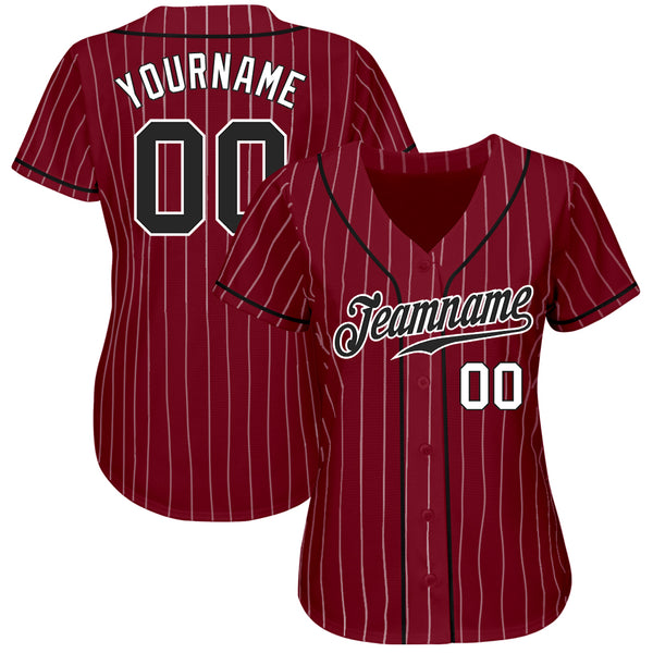 Custom Crimson White Pinstripe Black-White Authentic Baseball Jersey