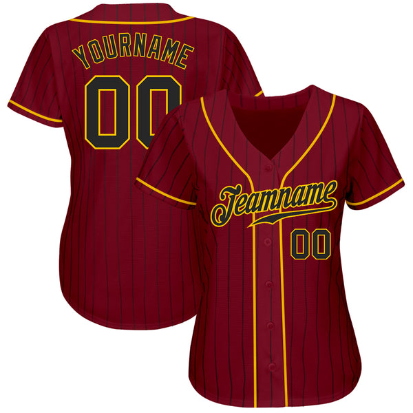 Custom Crimson Black Pinstripe Black-Gold Authentic Baseball Jersey