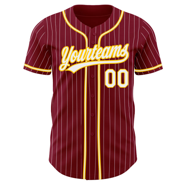 Custom Crimson White Pinstripe White-Gold Authentic Baseball Jersey