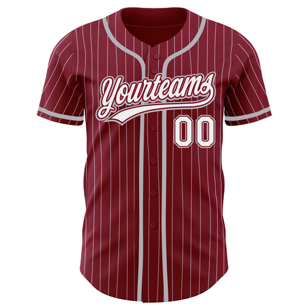 Custom Crimson White Pinstripe Gray Authentic Baseball Jersey