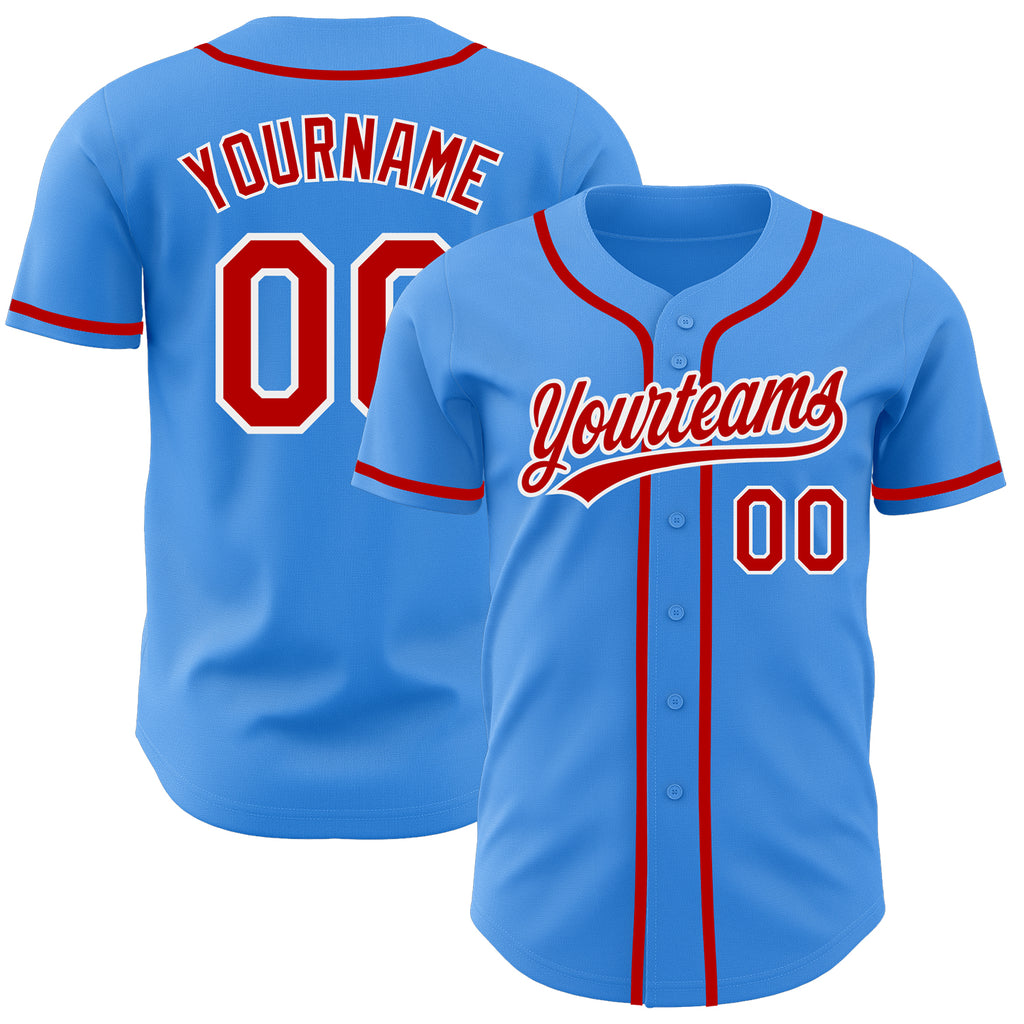 Custom Electric Blue Red-White Authentic Baseball Jersey