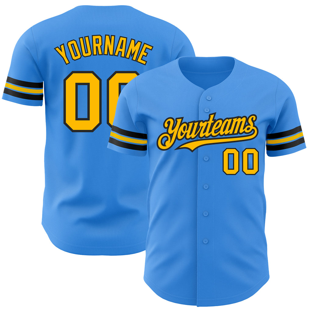 Custom Electric Blue Gold-Black Authentic Baseball Jersey