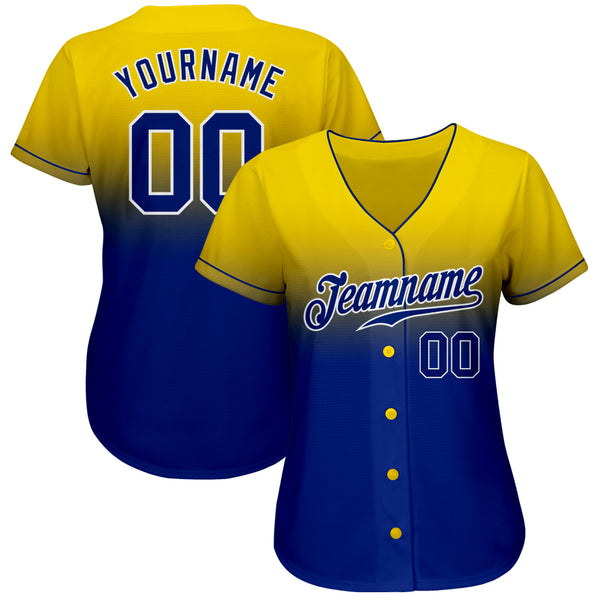 Custom Yellow Royal-White Authentic Fade Fashion Baseball Jersey