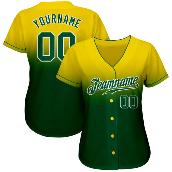 Custom Yellow Kelly Green-White Authentic Fade Fashion Baseball Jersey