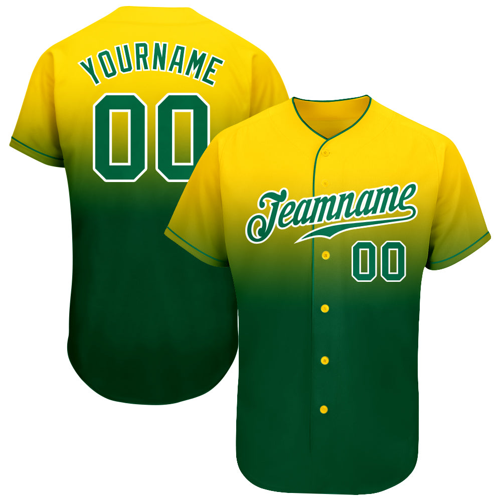 Custom Yellow Kelly Green-White Authentic Fade Fashion Baseball Jersey