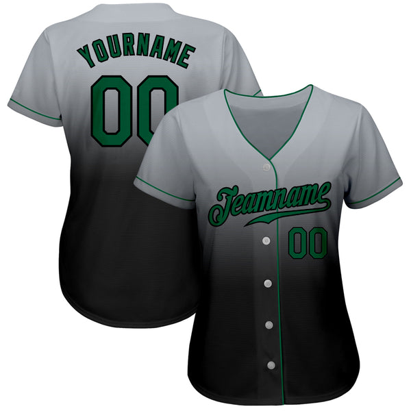 Custom Gray Kelly Green-Black Authentic Fade Fashion Baseball Jersey