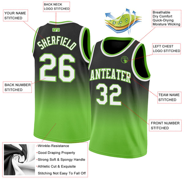 Custom Black White-Neon Green Authentic Fade Fashion Basketball Jersey