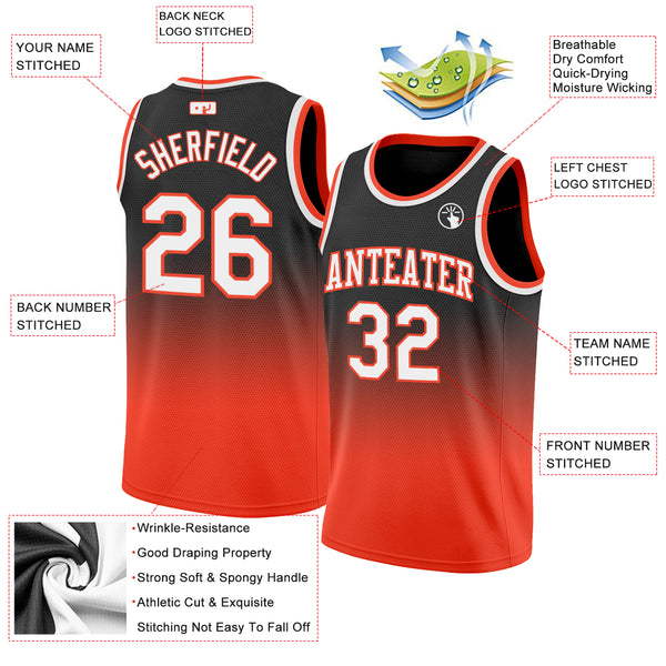 Custom Black White-Orange Authentic Fade Fashion Basketball Jersey