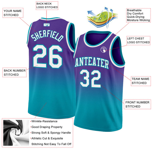 Custom Purple White-Teal Authentic Fade Fashion Basketball Jersey