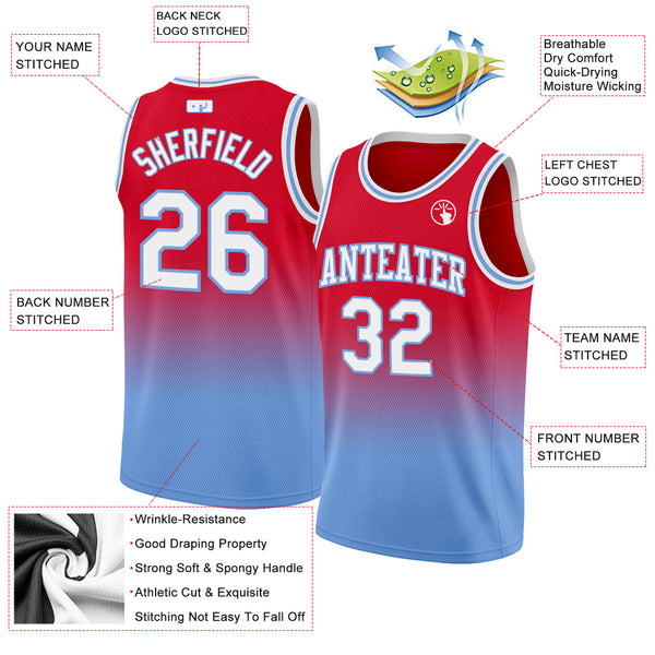 Custom Red White-Light Blue Authentic Fade Fashion Basketball Jersey