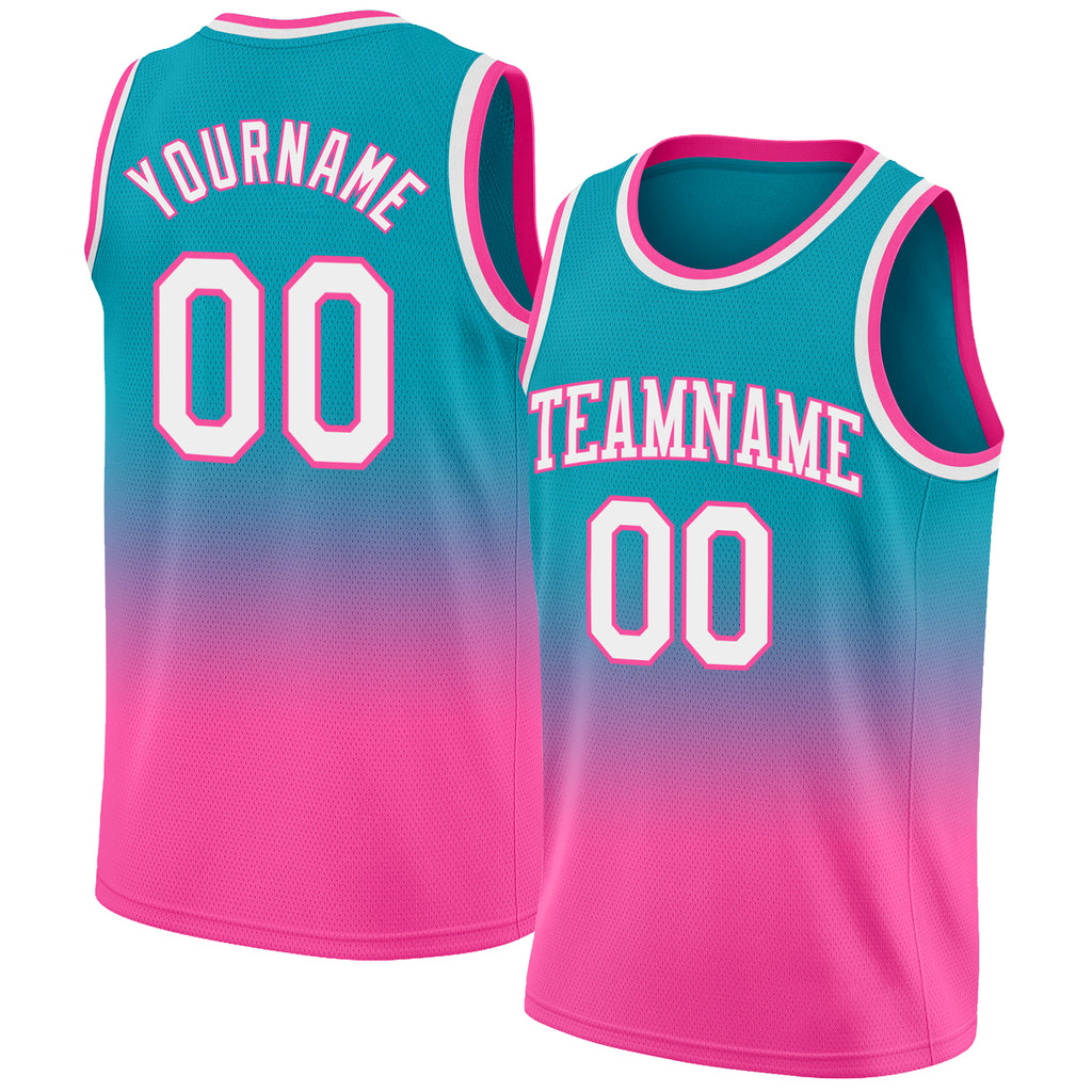 Custom Pink White-Royal Authentic Throwback Basketball Jersey