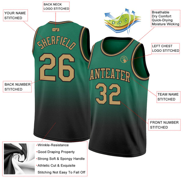 Custom Kelly Green Old Gold-Black Authentic Fade Fashion Basketball Jersey