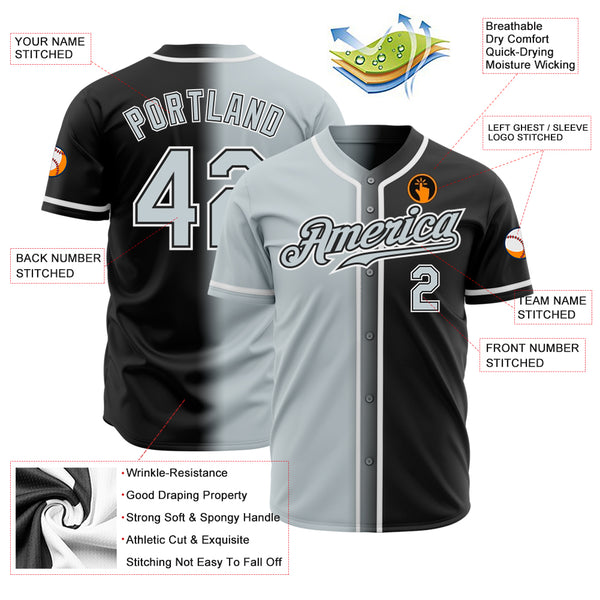 Custom Black Silver-White Authentic Gradient Fashion Baseball Jersey