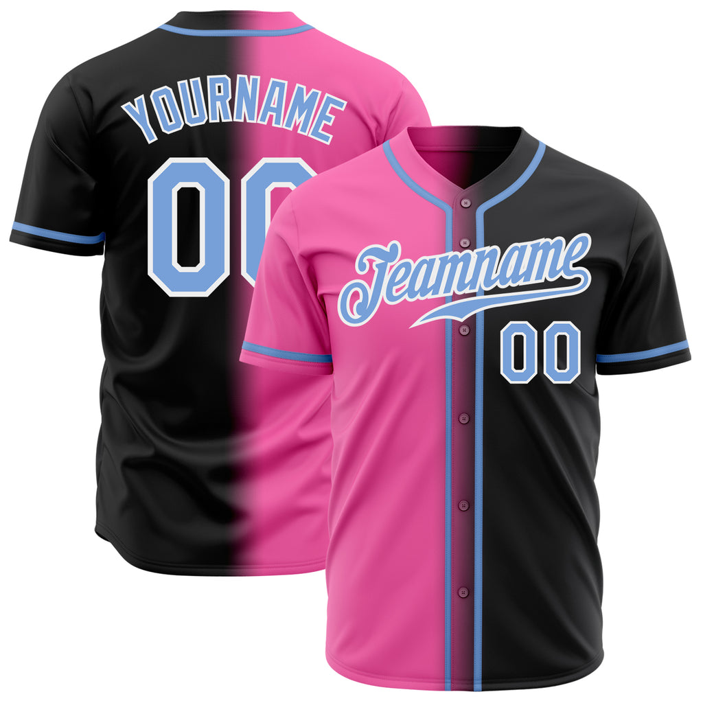 Custom Black Light Blue Pink-White Authentic Gradient Fashion Baseball Jersey