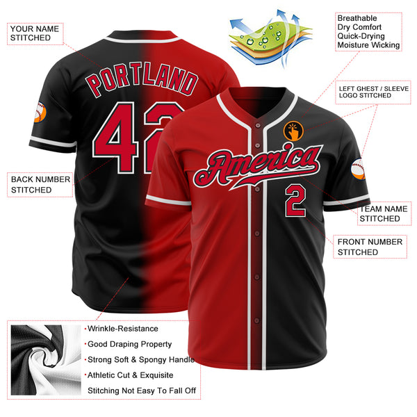 Custom Black Red-White Authentic Gradient Fashion Baseball Jersey