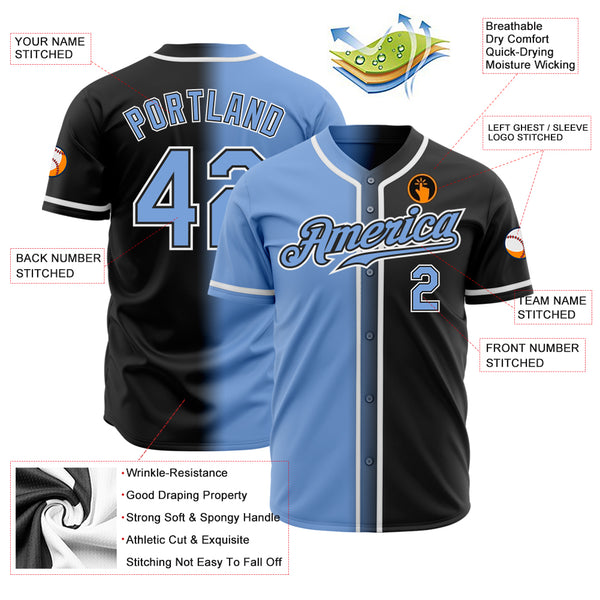 Custom Black Light Blue-White Authentic Gradient Fashion Baseball Jersey